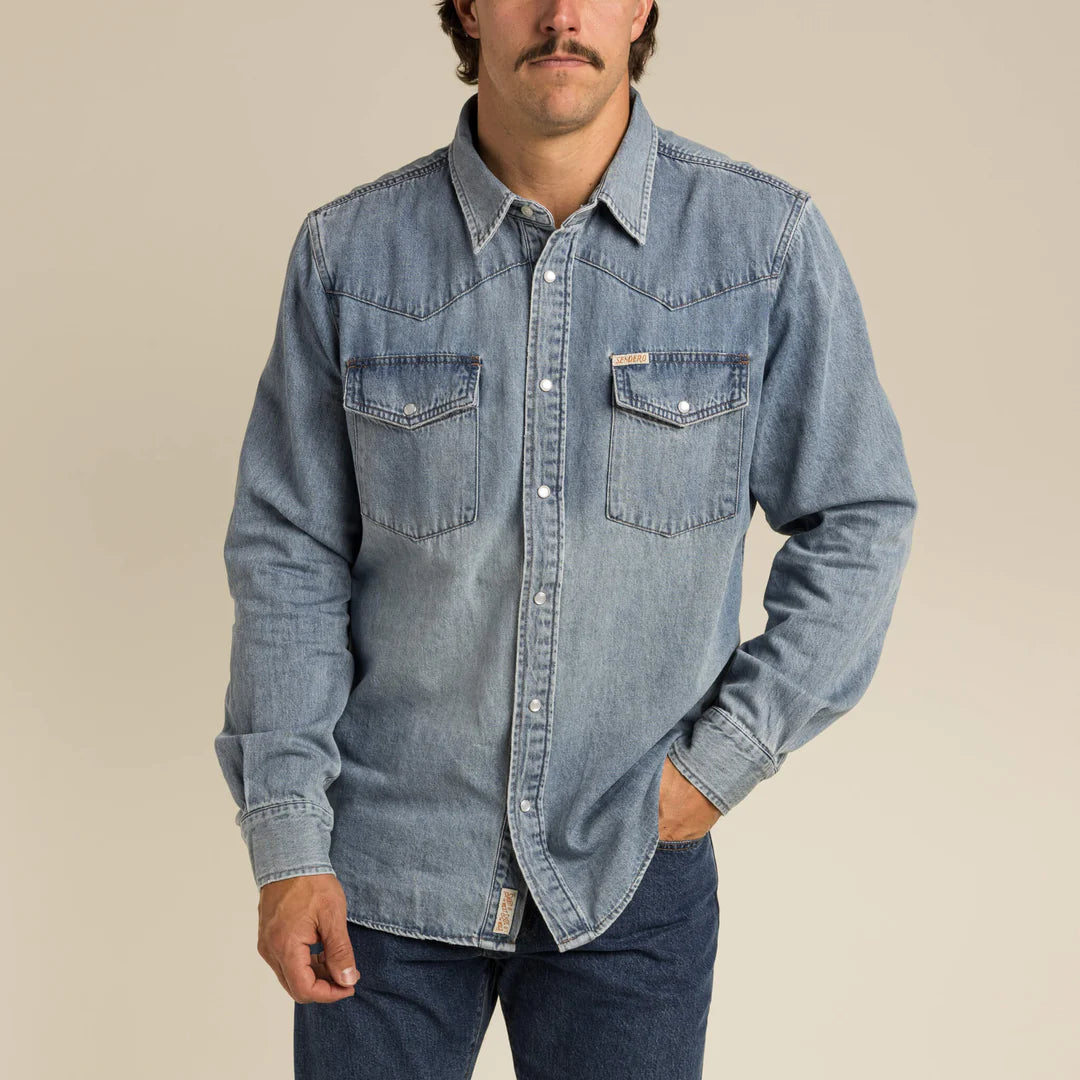 Wyatt Pearl Snap Long Sleeve Shirt: Vintage Denim