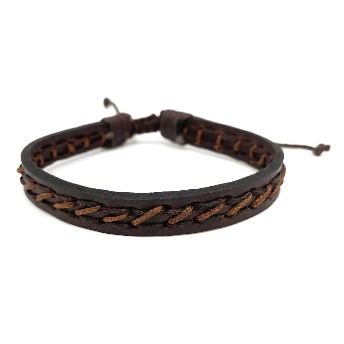 Brown Embroidery On Leather Bracelet
