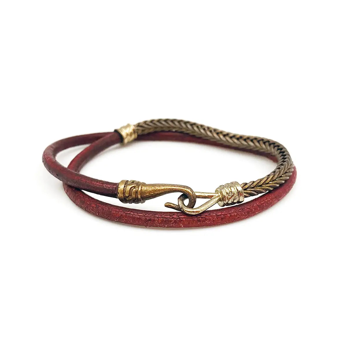 Burgundy Cord Snake Chain Hook Closure Bracelet