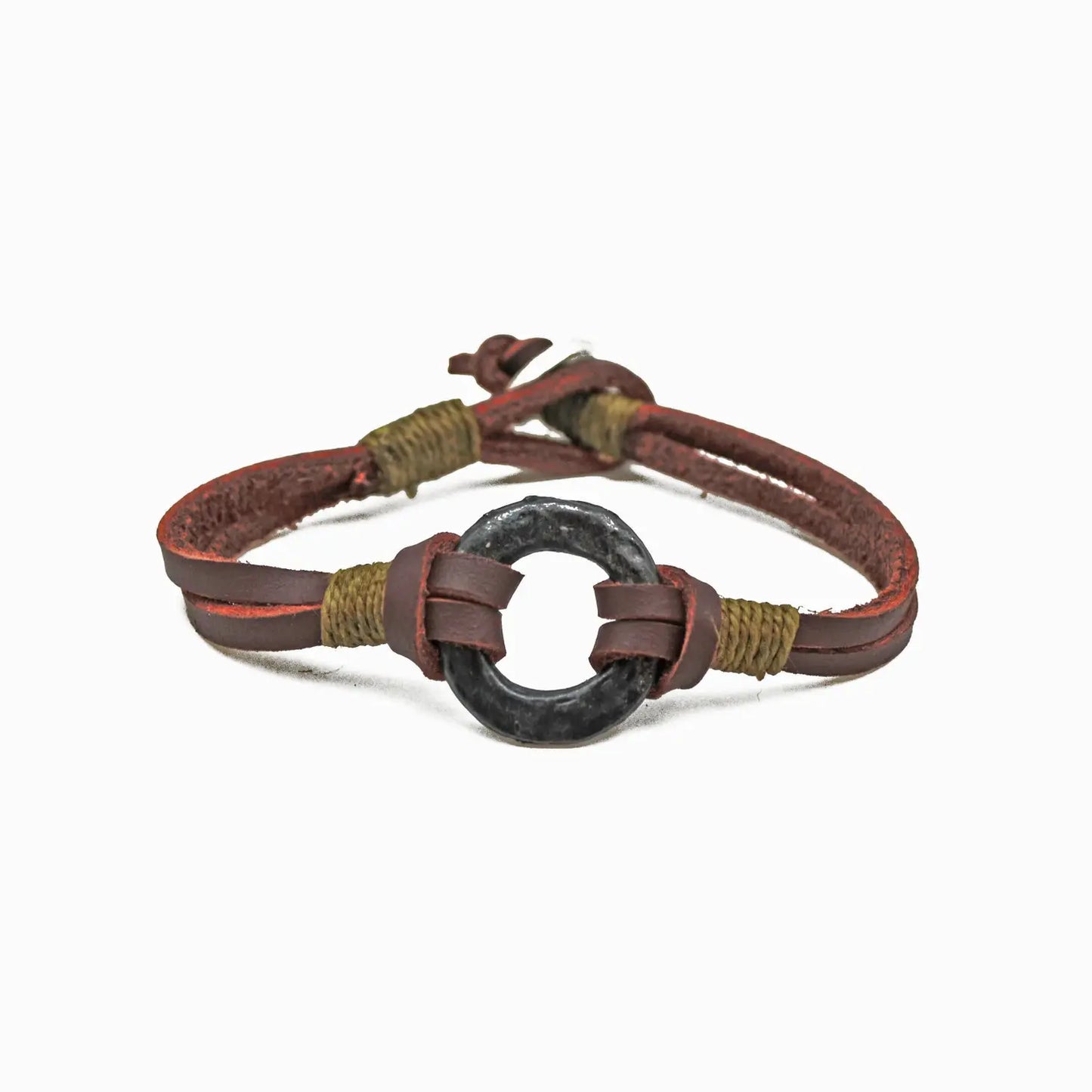 Pewter Disc with Brown Leather Bracelet