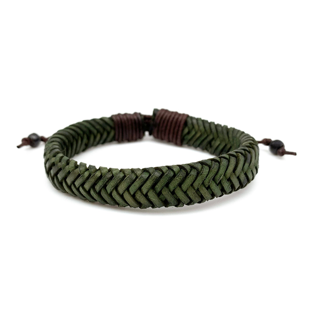 Green Braided Leather Pull Tie Bracelet